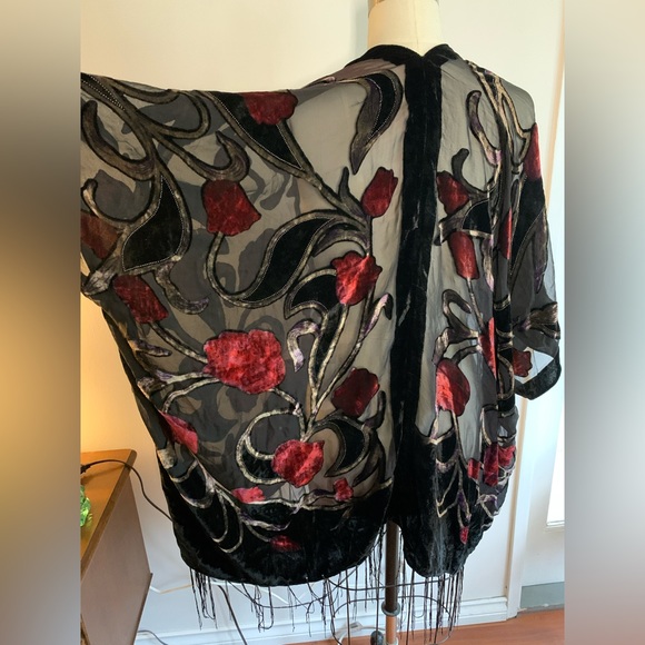 Silk velvet robe with fringe - Picture 5 of 7